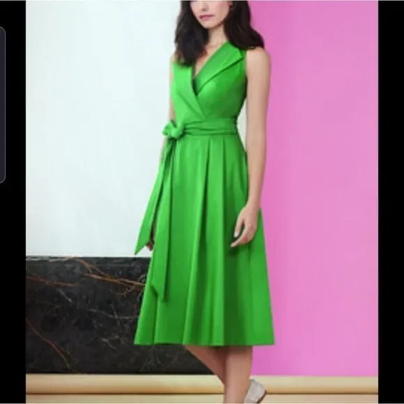 Weill green sleeveless fit&flare tie waist dress sz 6 - Picture 1 of 7